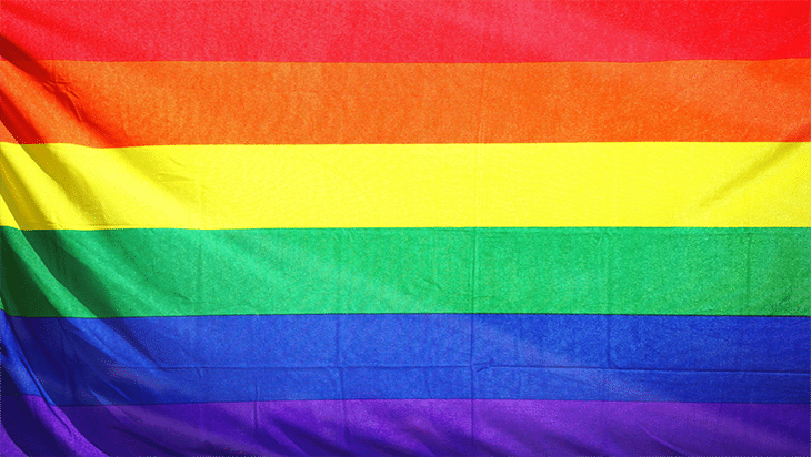 Close up of the rainbow Pride flag