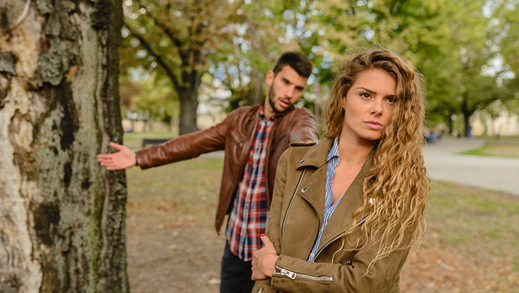 Couple arguing in the park