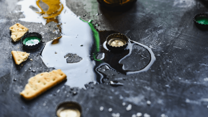 Alcohol spilled on the table.