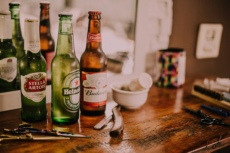 Bottles of beer on a dresser
