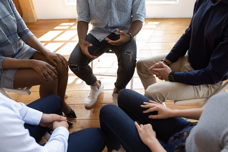 Patients during group-based therapy for behavioural addiction.